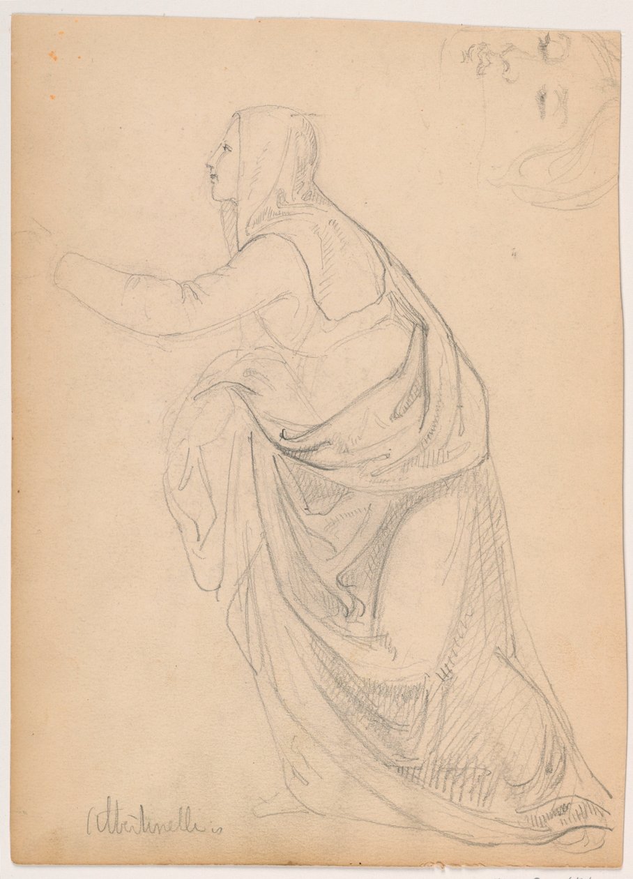 Dessin, Femme en robe tendant la main, d