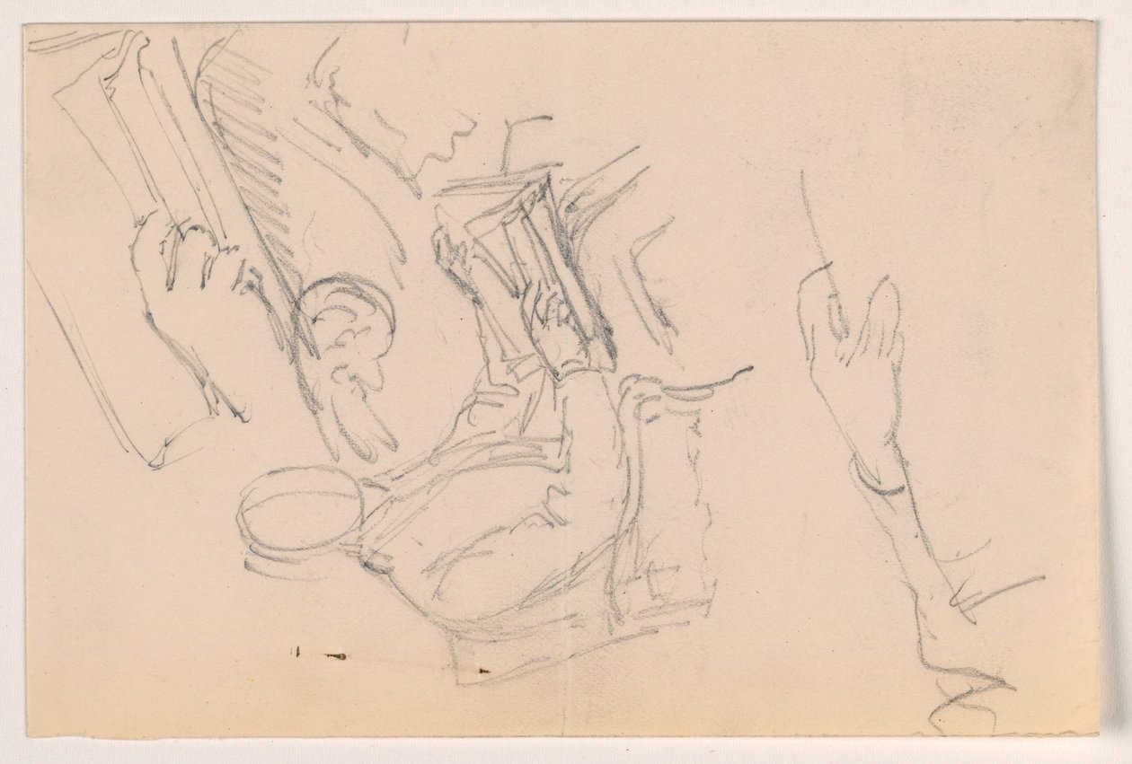 Dessin, Robert L. Stuart, assis, premier portrait, pour le Presbytarian Hospital ; études séparées des bras, 1881 - Daniel Huntington