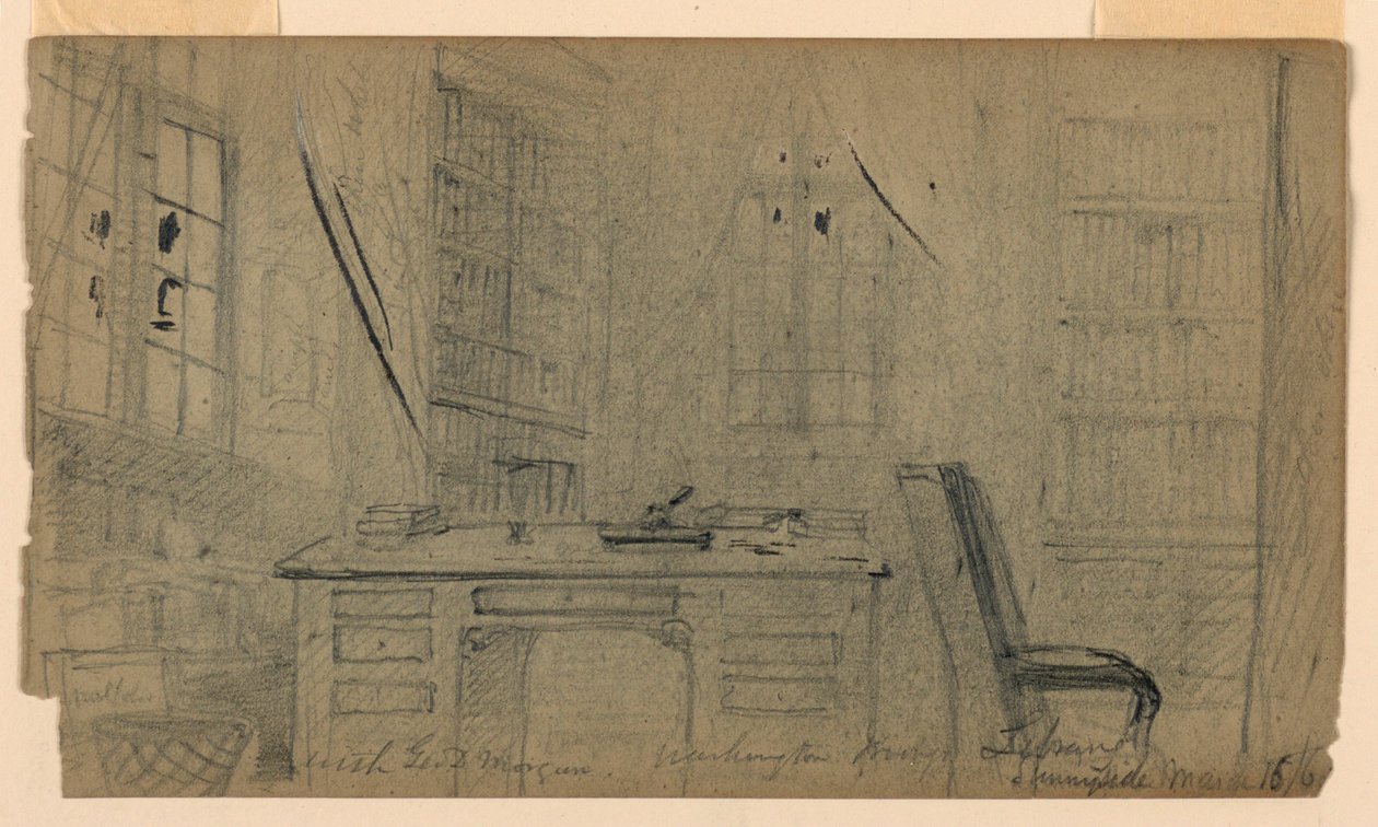 Dessin, bibliothèque de Washington Irving à Sunnyside, 16 mars 1860 - Daniel Huntington