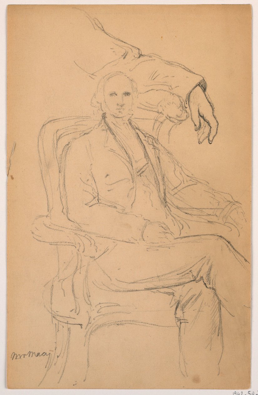 Dessin, William H. Macy assis, bras gauche séparé, étude, 1884 - Daniel Huntington