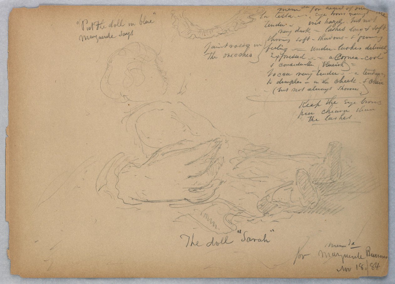 Croquis pour le portrait de Marguerite Burrows, 18 novembre 1884 - Daniel Huntington