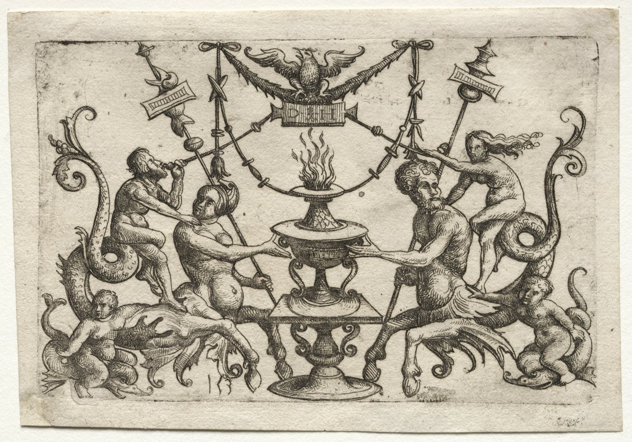 Ornement avec sirène et triton - Daniel I Hopfer