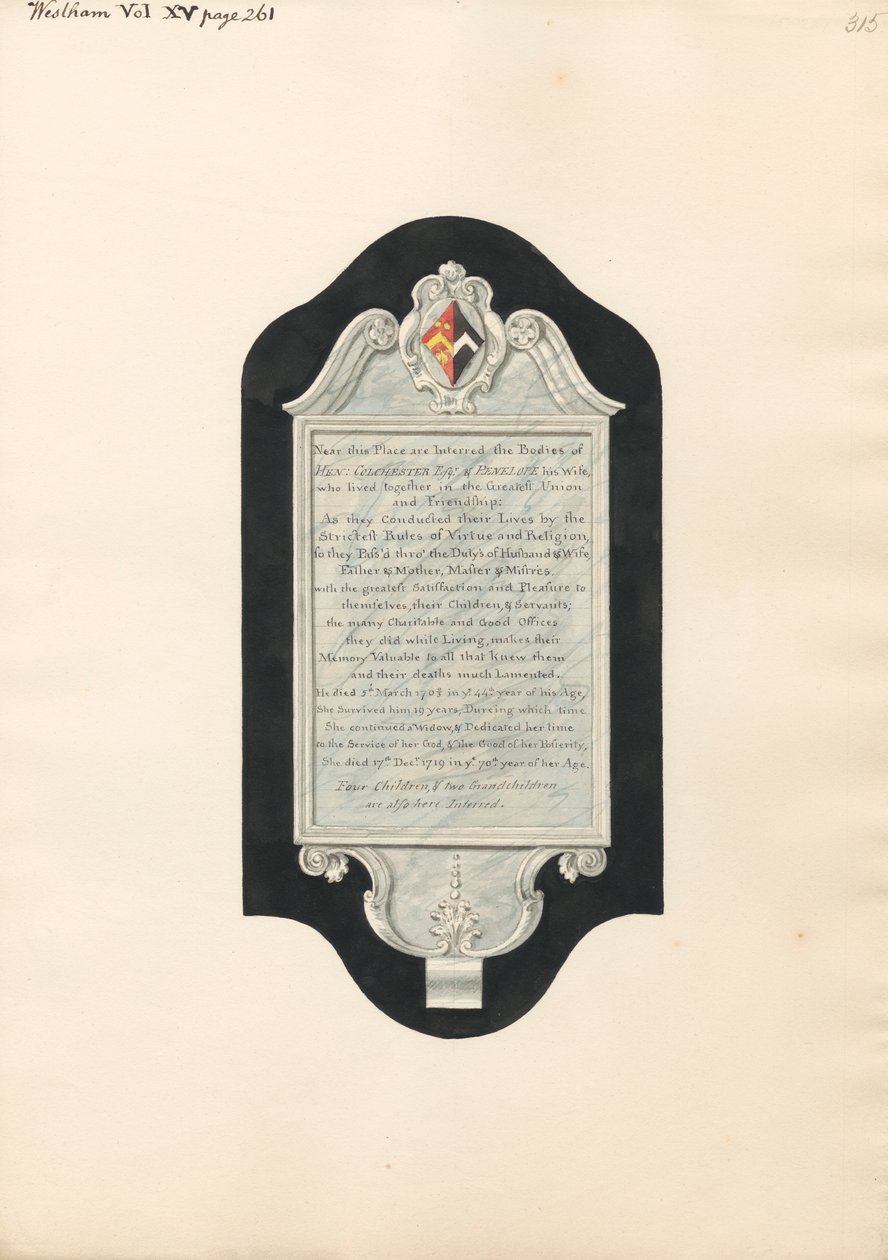 Mémorial à Henry et Penelope Colchester, et quatre enfants et deux petits-enfants, de l