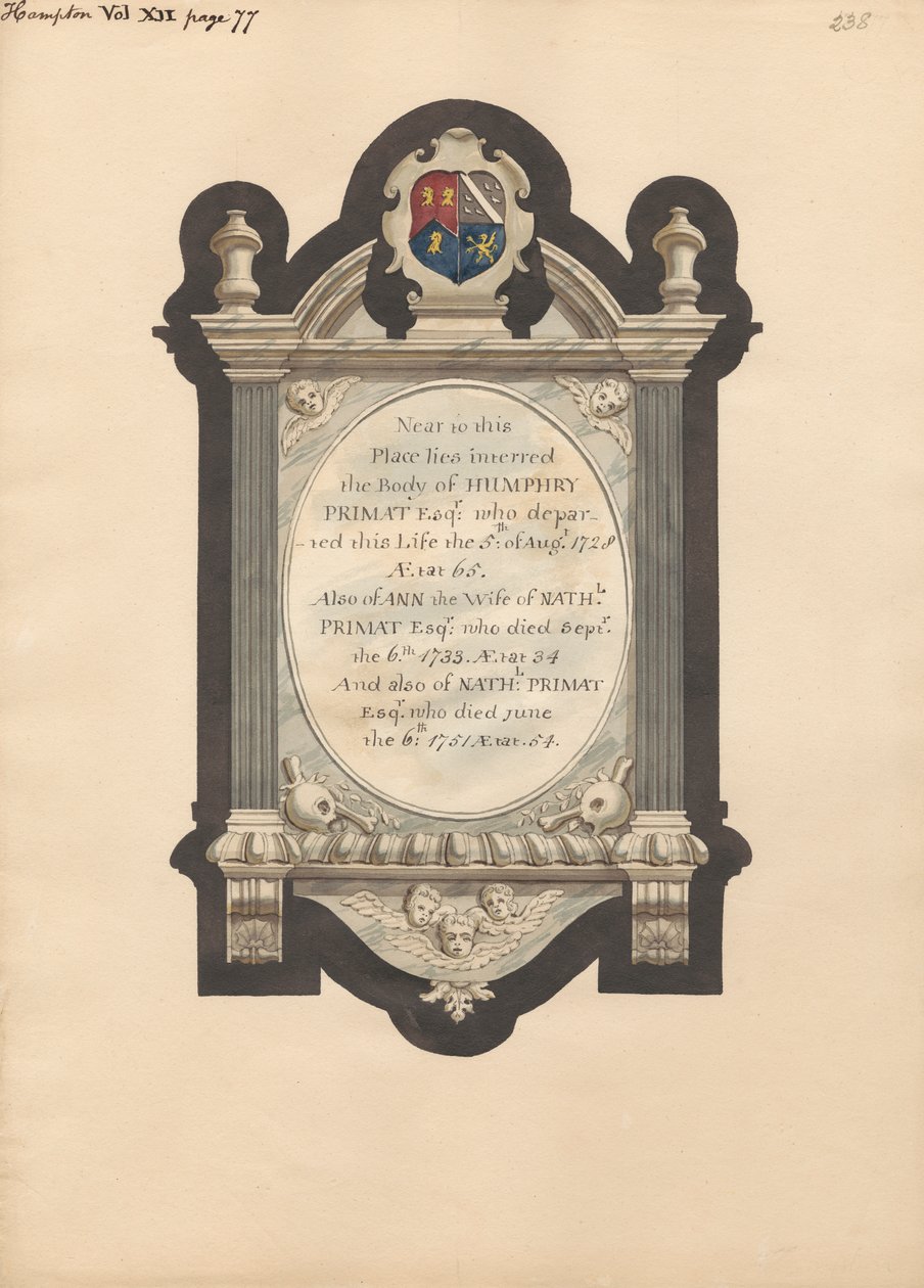 Mémorial à Humphry Primat, Nathaniel et Ann Primat de l