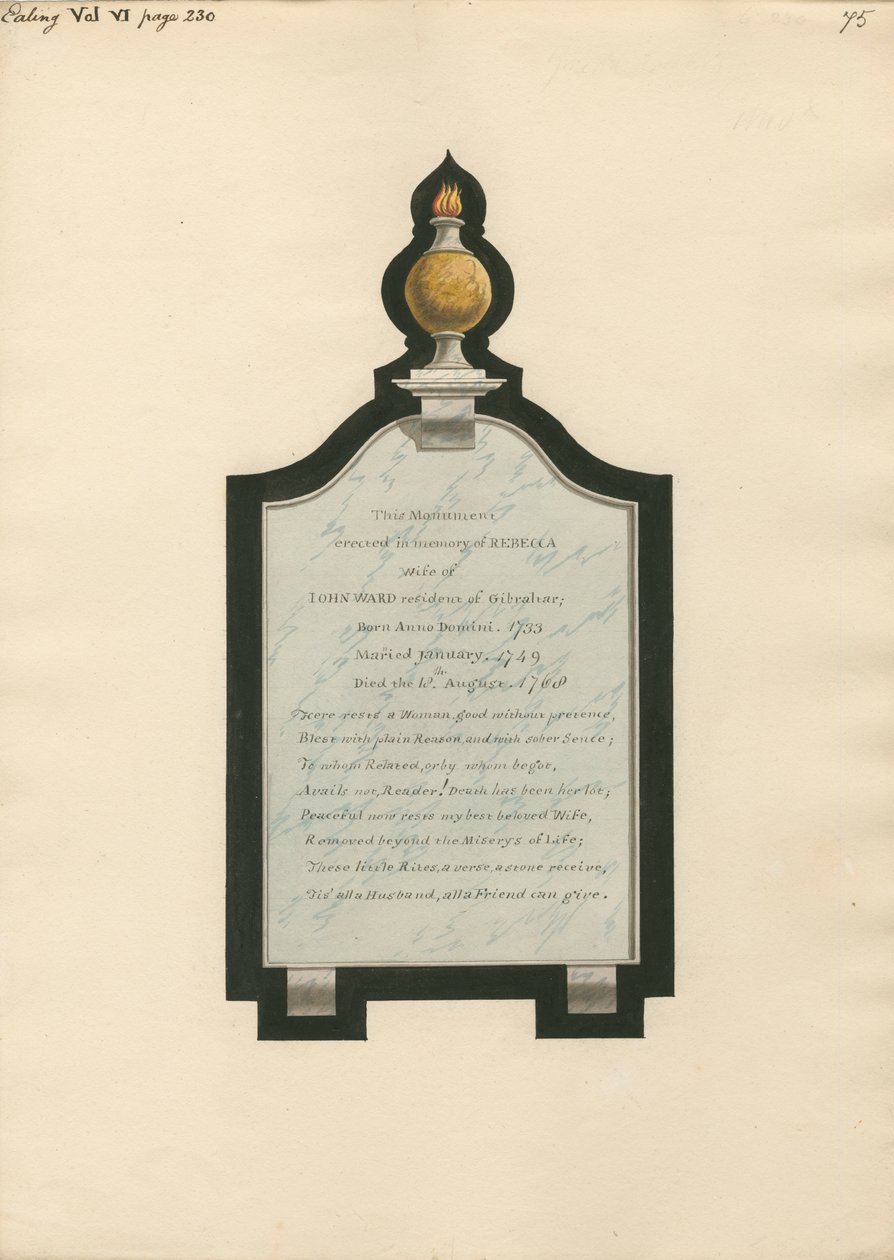 Mémorial à Rebecca, épouse de John Ward, de l