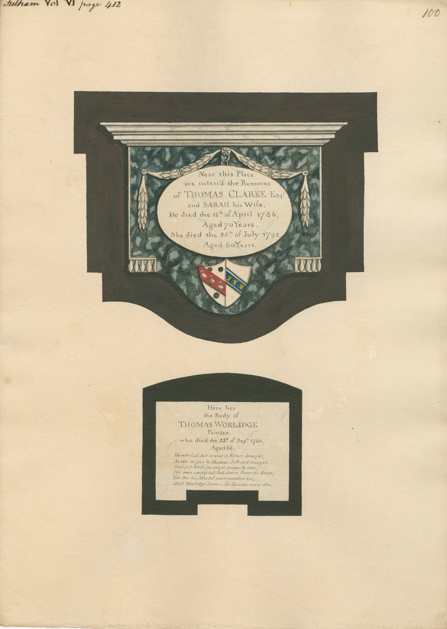 Mémorial à Thomas Clarke et sa femme Sarah et Thomas Worlidge de l