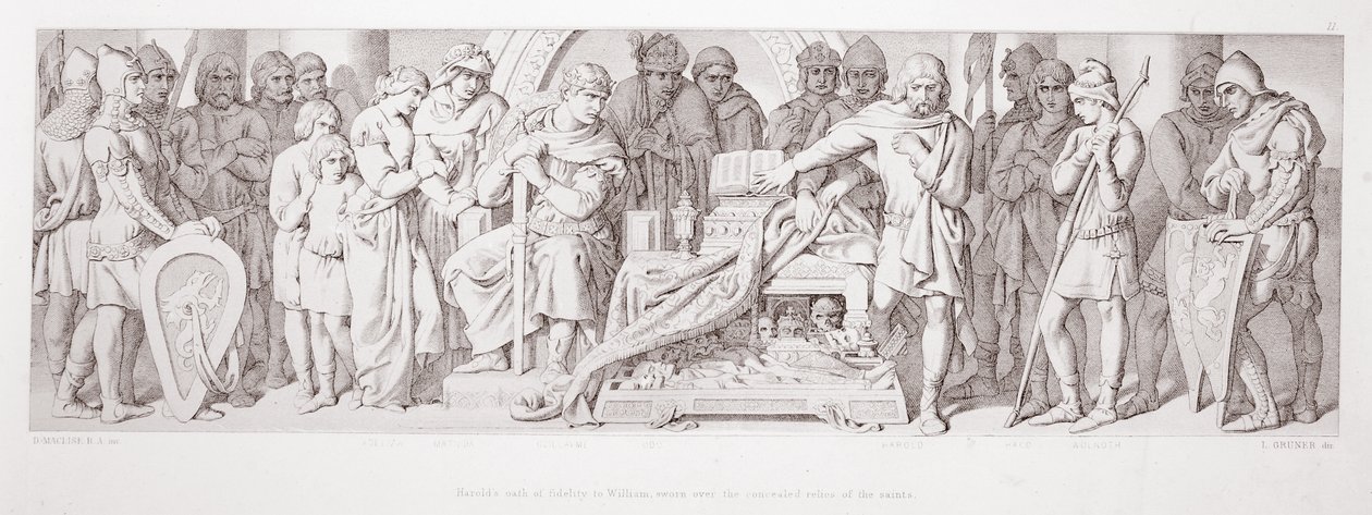 Le serment de fidélité de Harold à Guillaume, prêté sur les reliques cachées des saints, de 