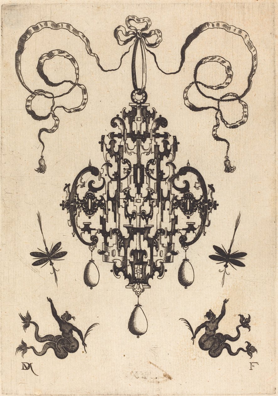 Grand pendentif, en bas à gauche et à droite deux créatures de la mer - Daniel Mignot
