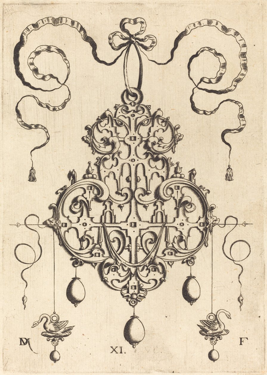 Pendentif à motifs avec deux cygnes comme boucles d