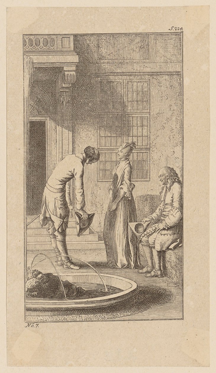 Arrivée à Basilgrove chez Mlle Henley et son grand-père, page 7 de « Vie, remarques et opinions de Johann Bunkel » - Daniel Nikolaus Chodowiecki