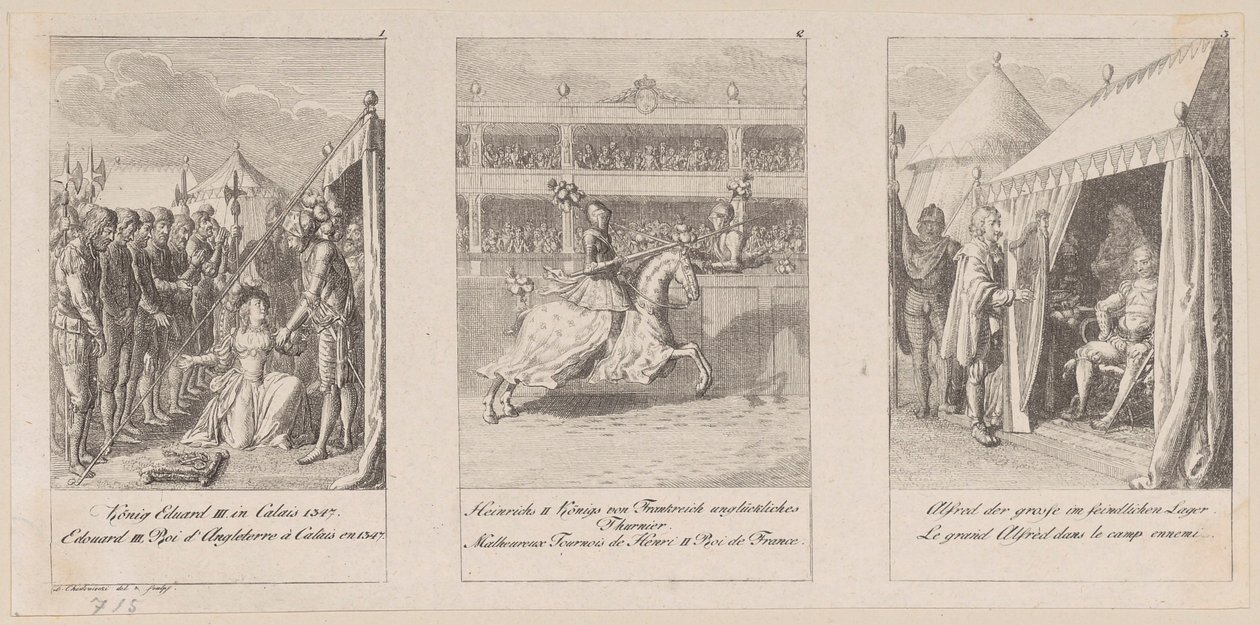 Pages 1 à 3 de la série « Histoire du Moyen Âge » - Daniel Nikolaus Chodowiecki