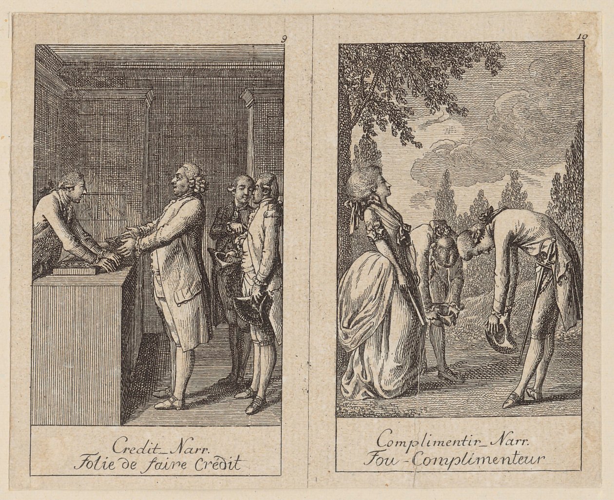 Feuilles 9 et 10 du *Centifolium Stultorum*, « Folies » - Daniel Nikolaus Chodowiecki