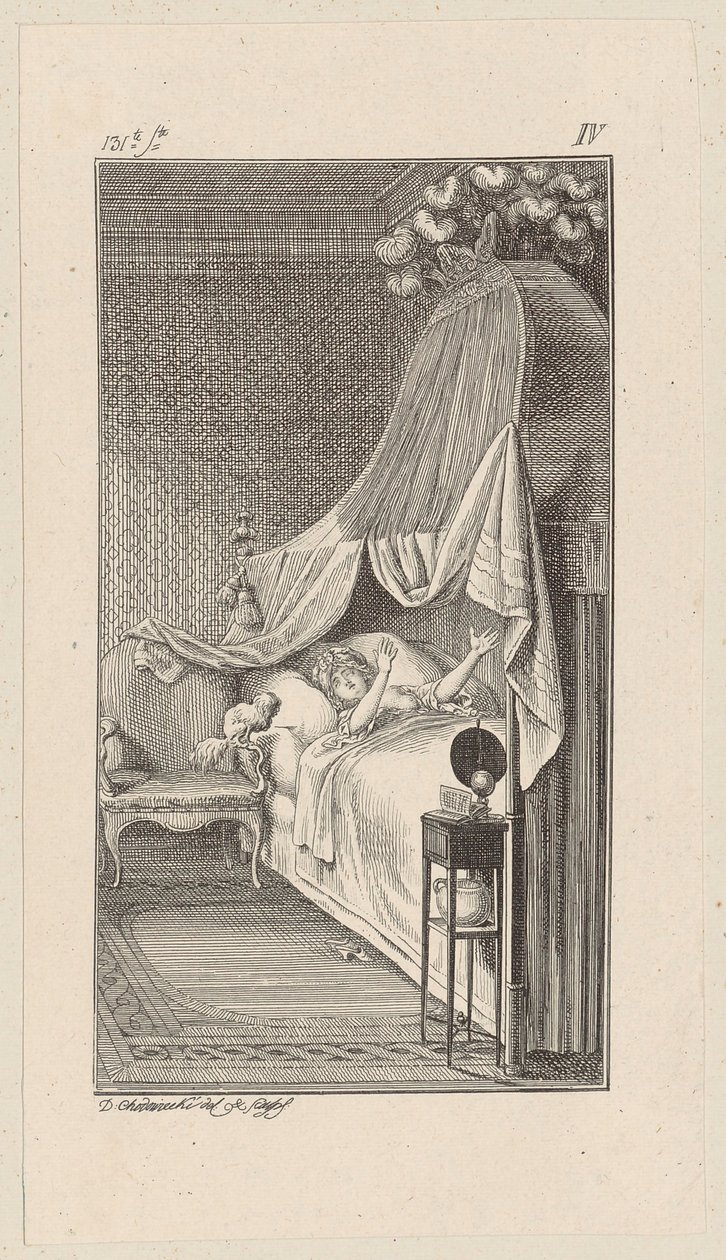 César veut sauter sur le lit de Lady Charlotte, qui est en train de rêver - Daniel Nikolaus Chodowiecki