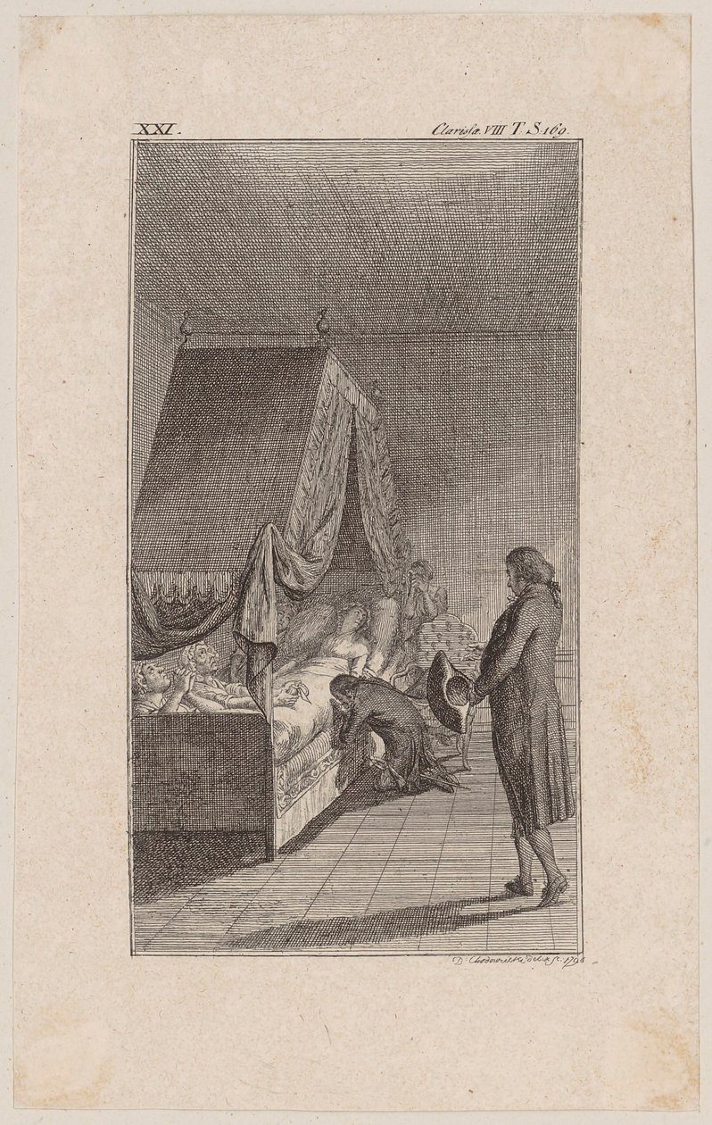 Clarisse mourant dans son lit à baldaquin - Daniel Nikolaus Chodowiecki