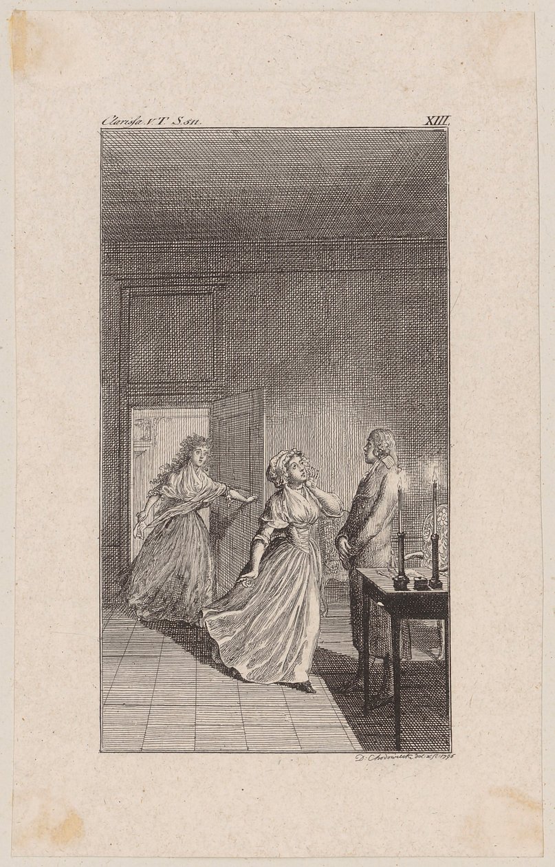 Clarisse, retenue sous divers prétextes par Lovelace dans la maison des Sinclaire, découvre la trahison - Daniel Nikolaus Chodowiecki