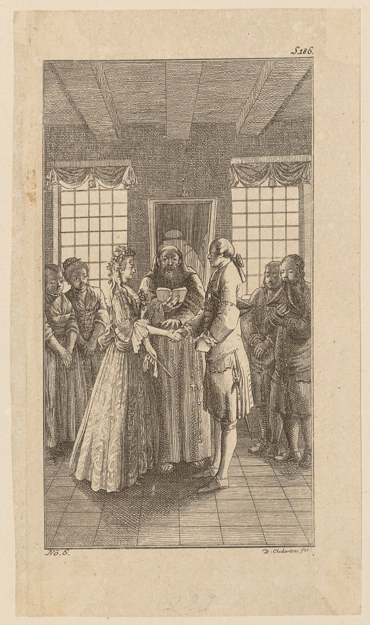 Le mariage avec Mlle Melmoth, page 6 de « Vie, remarques et opinions de Johann Bunkel » - Daniel Nikolaus Chodowiecki