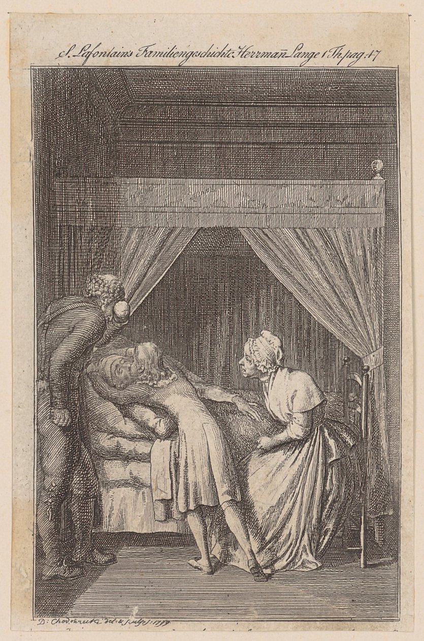 Hermann Lange se jette au cou de son grand-père mourant - Daniel Nikolaus Chodowiecki