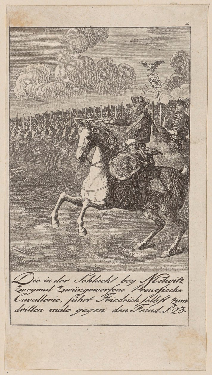 La cavalerie prussienne, repoussée deux fois lors de la bataille de Mollwitz, est menée par Frédéric lui-même pour la troisième fois contre l