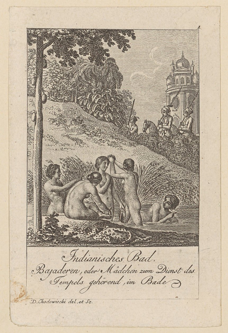 Bain indien, planche 1 de la série « Coutumes des Indes orientales » - Daniel Nikolaus Chodowiecki