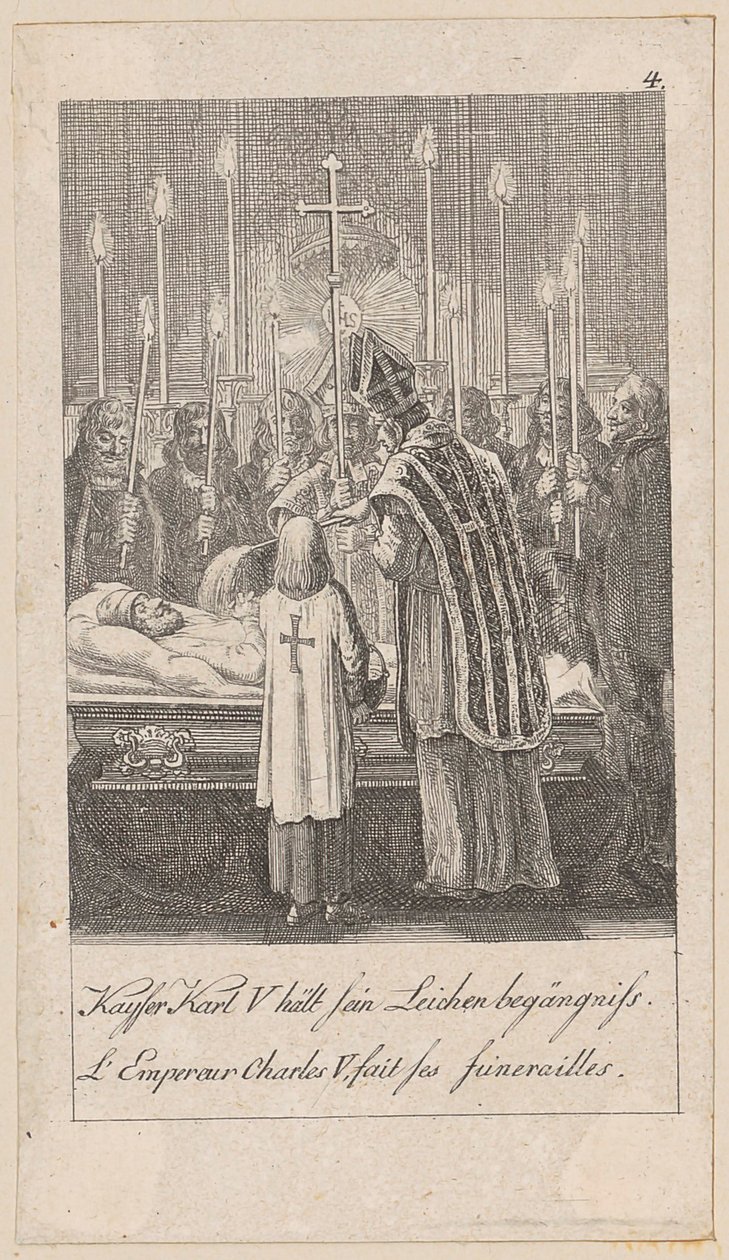 L’empereur Charles V célèbre ses propres funérailles, planche 4 de la série «Histoire ancienne, médiévale et moderne» - Daniel Nikolaus Chodowiecki