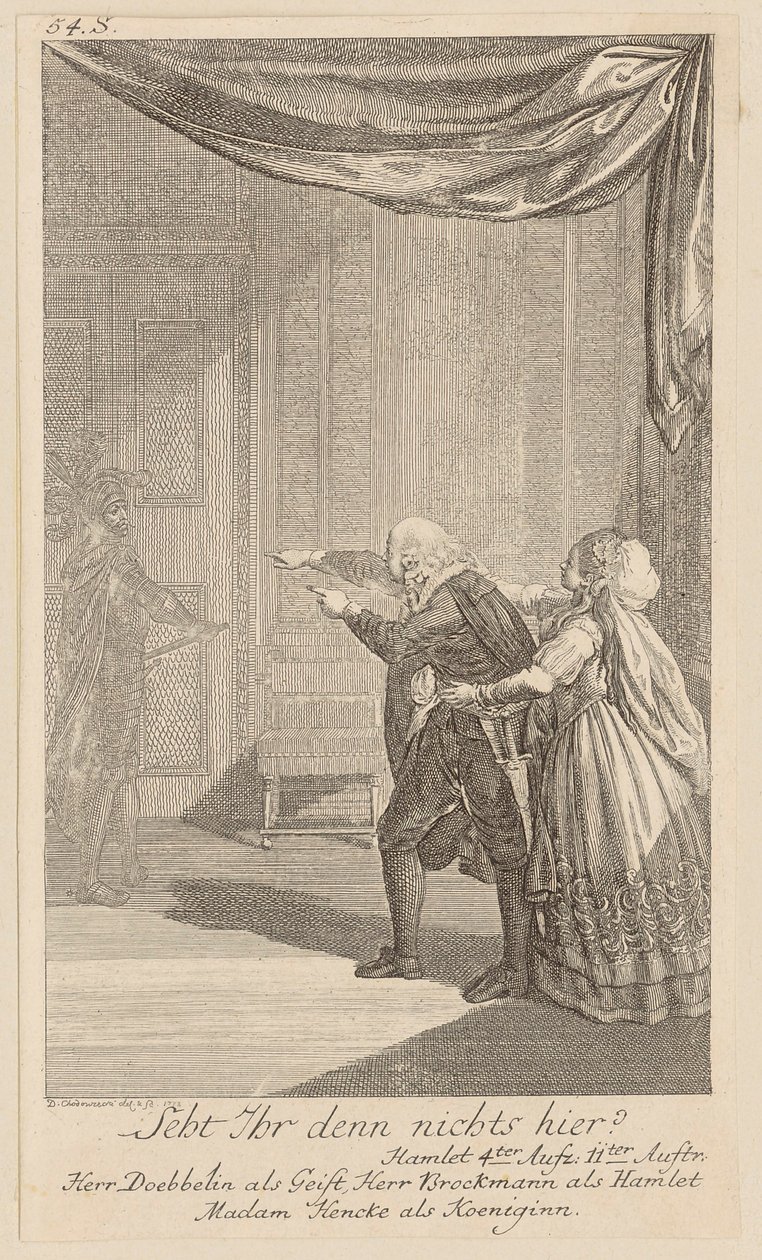 Conversation nocturne entre Hamlet et sa mère, au cours de laquelle le fantôme de son père apparaît - Daniel Nikolaus Chodowiecki