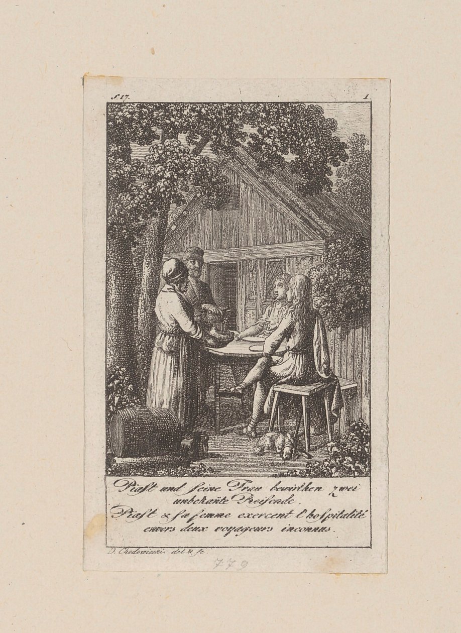 Piast et sa femme accueillent deux voyageurs inconnus - Daniel Nikolaus Chodowiecki