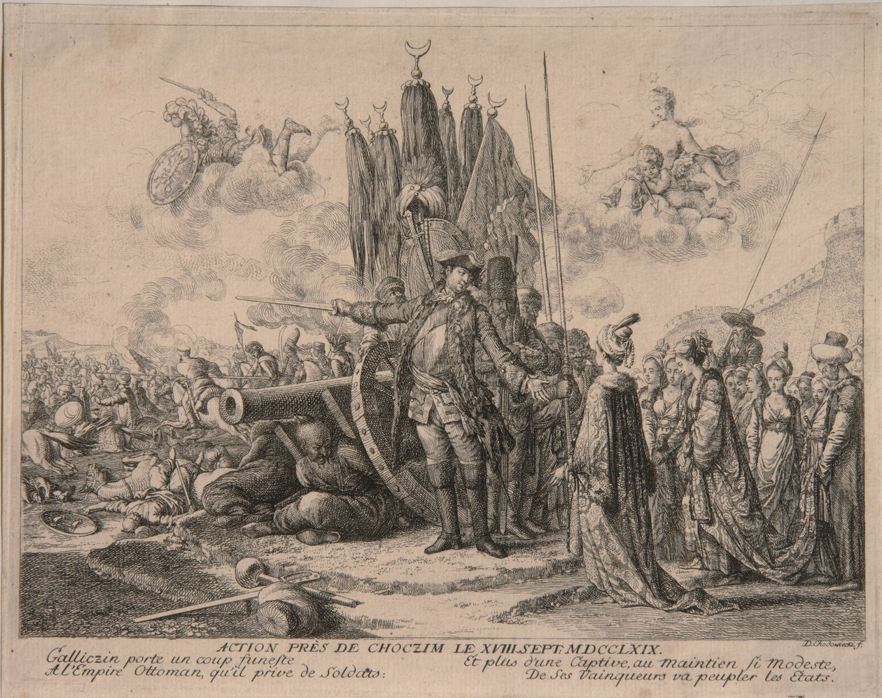 Prince Alexandre Mikhaïlovitch Golitsyne au siège de la forteresse de Khotyn, 1769 - Daniel Nikolaus Chodowiecki