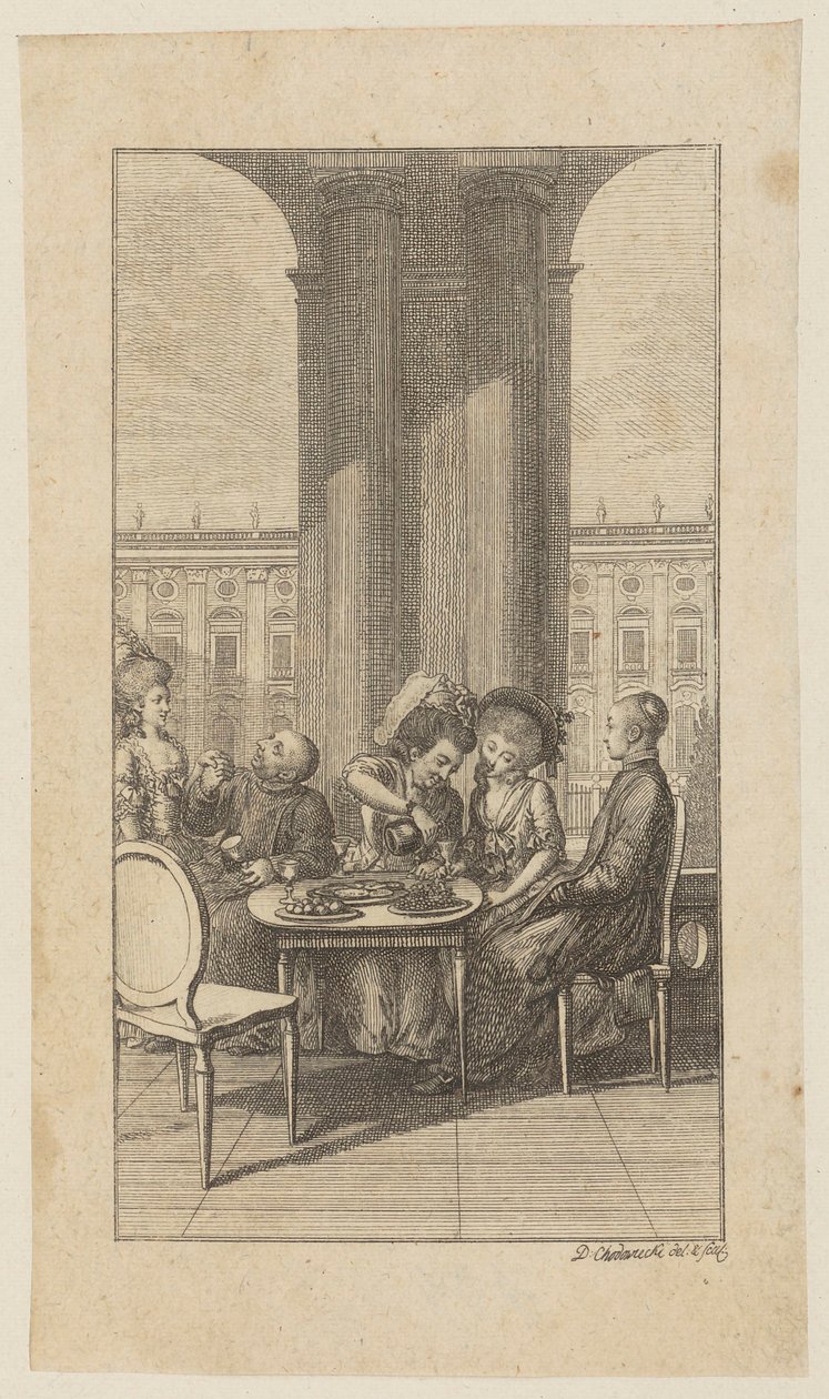 Gravure de titre illustrant « La vie du prieur Hartungus » de Winkopp, première partie - Daniel Nikolaus Chodowiecki