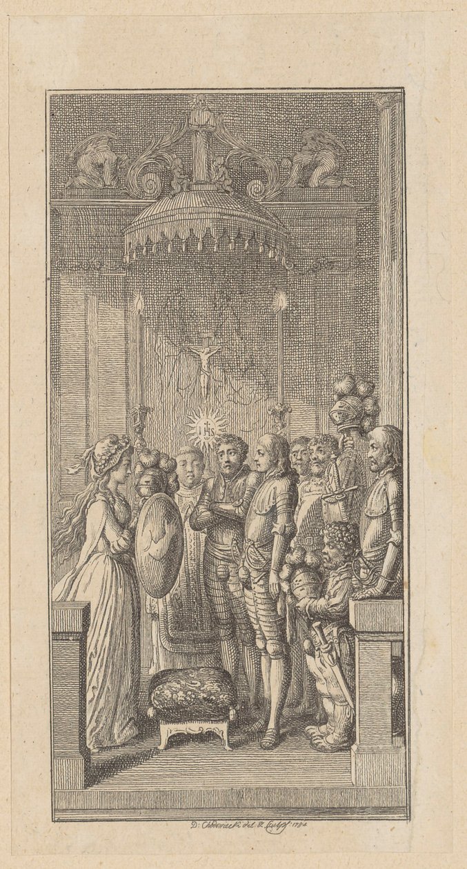 Gravure sur cuivre illustrant le roman chevaleresque « Palmerin d