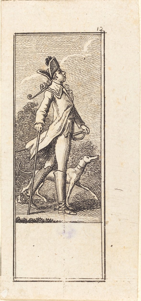 Jeune homme avec épée, canne et chien - Daniel Nikolaus Chodowiecki