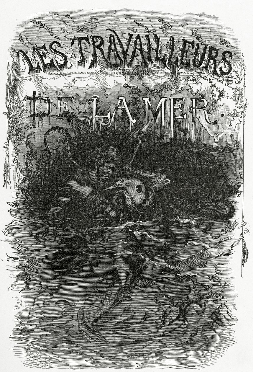 Illustration pour le roman Les Travailleurs de la Mer, 19ème siècle (gravure en noir et blanc) - Daniel Urrabieta Vierge