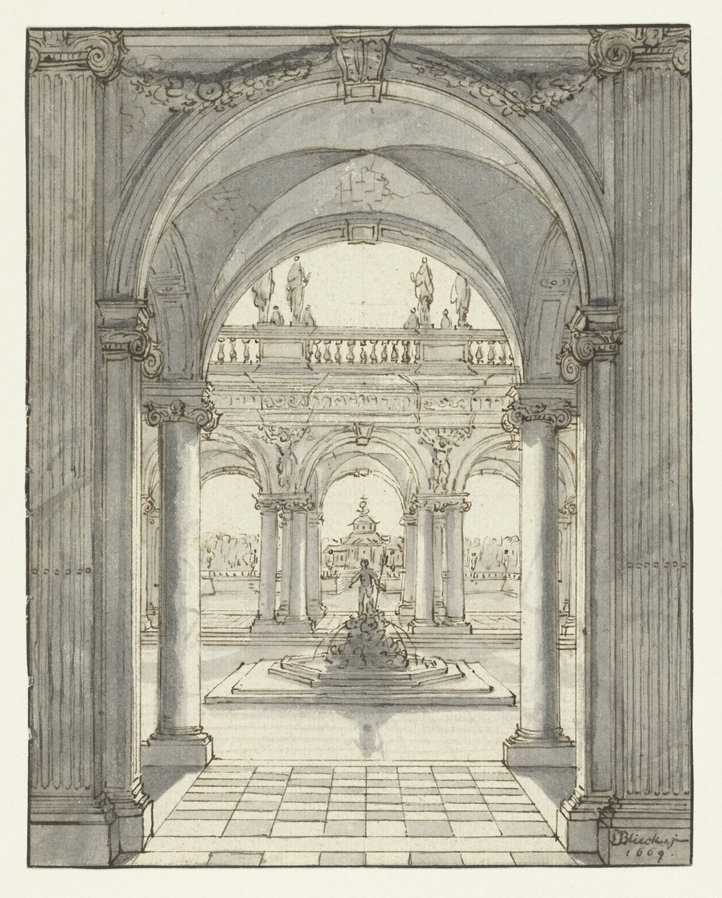 Place devant un palais de la Renaissance - Daniel de Blieck