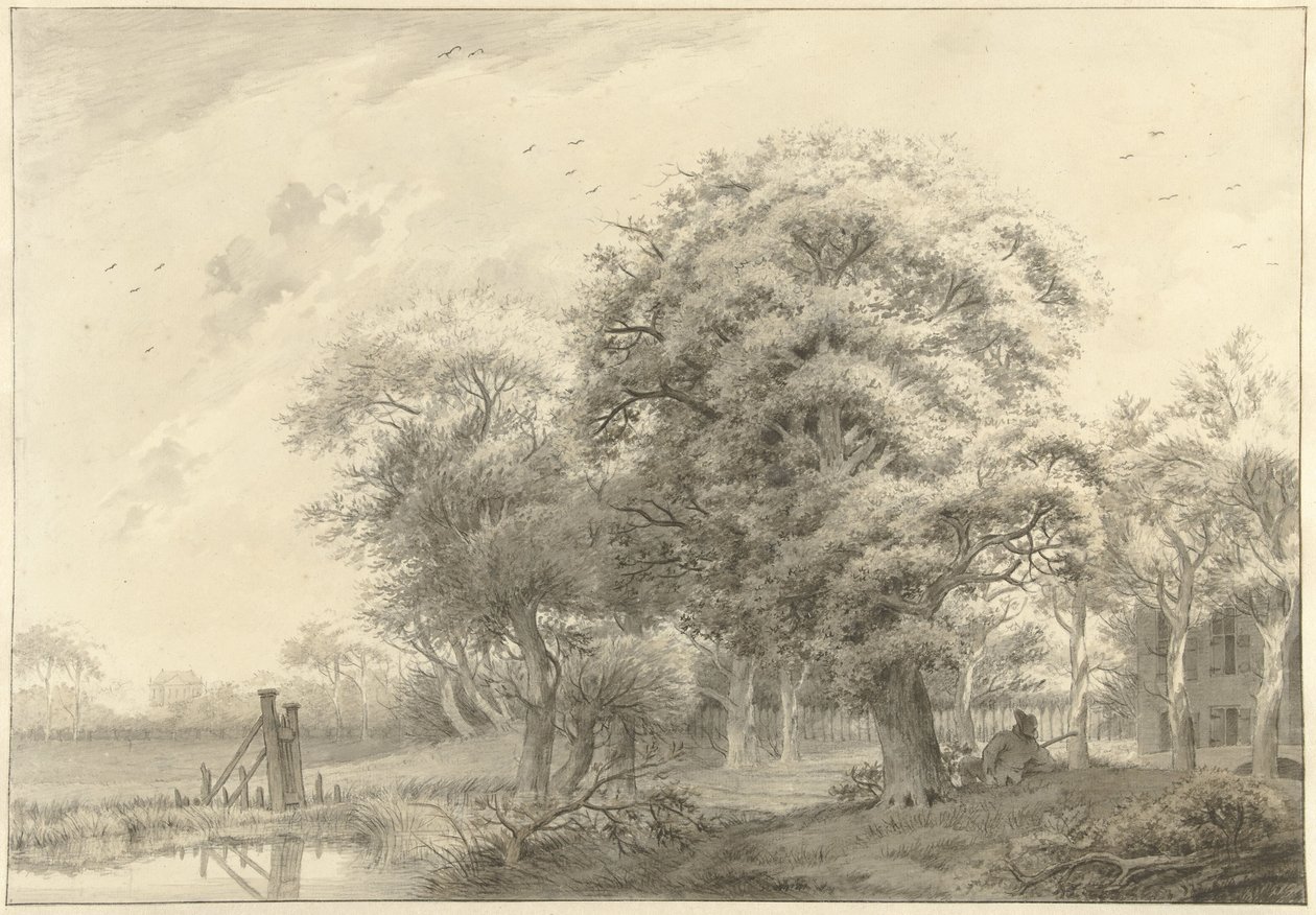 Paysage avec en arrière-plan une maison de campagne de style néoclassique - Daniël Kerkhoff