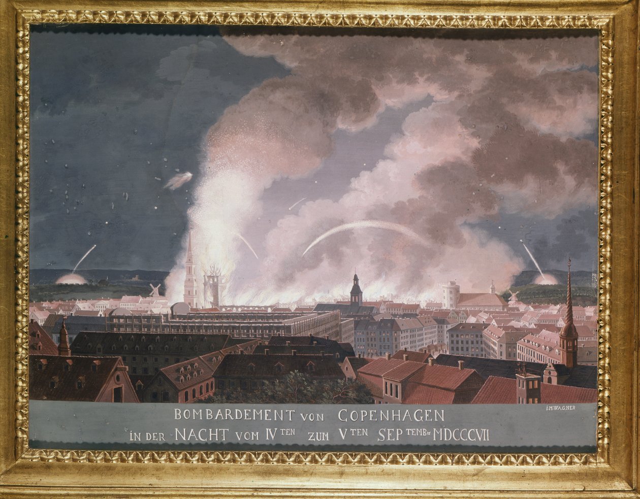 La deuxième bataille de Copenhague (ou le bombardement de Copenhague) 1807 - Danish School