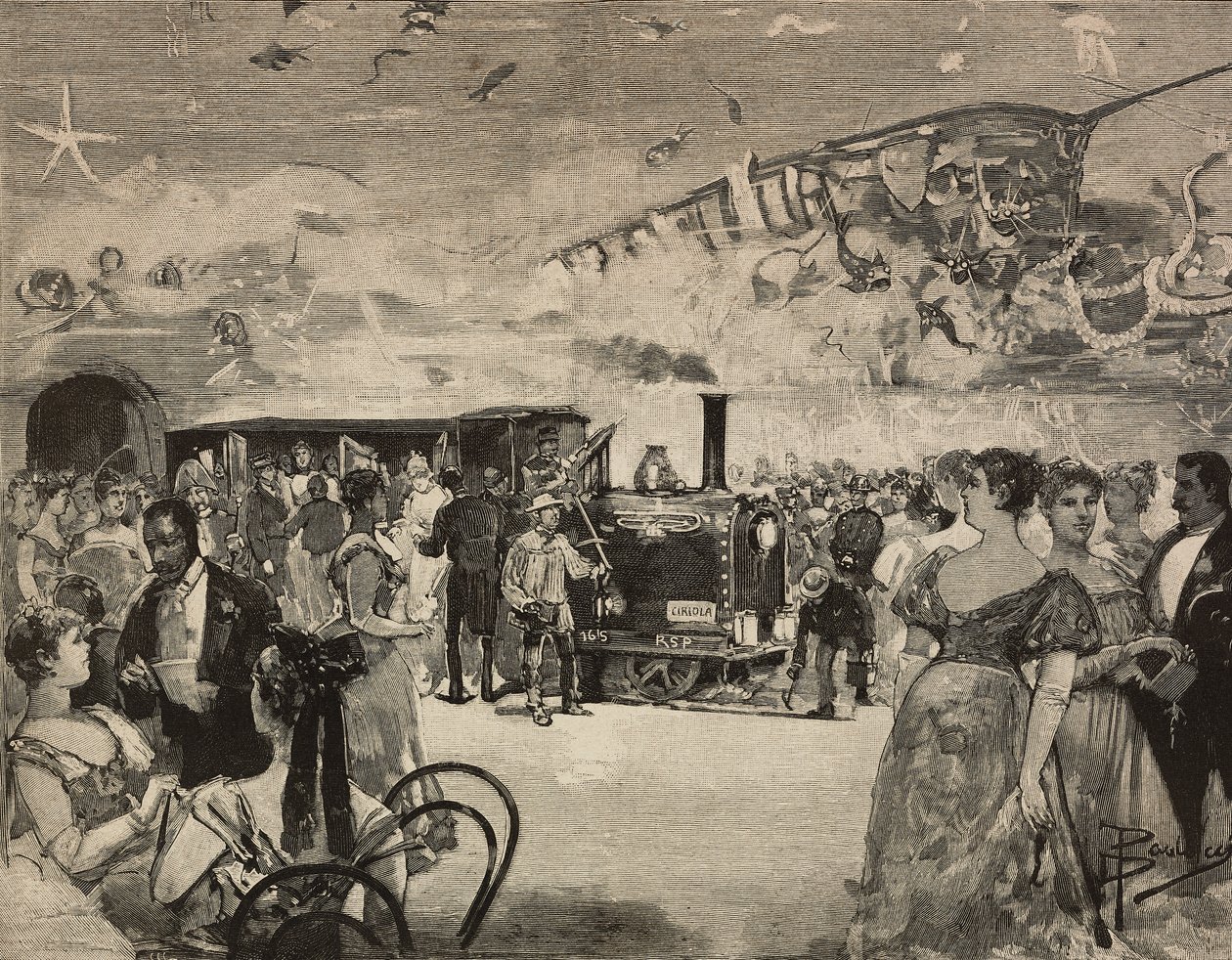 Fête de carnaval au Club Artistique International (Circolo Artistico) de Rome, Italie, gravure d