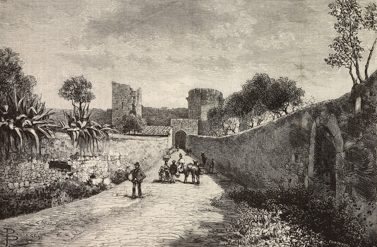 Porte du château, Corneto Tarquinia, Italie, gravure d