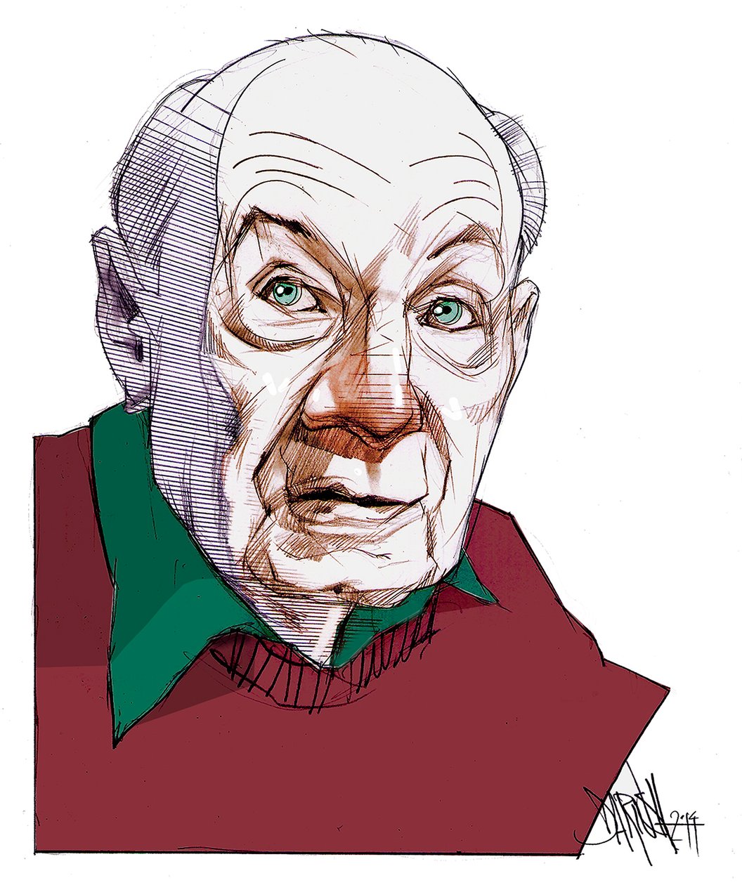 Gustave Thibon, 2014 (dessin numérique au crayon de couleur) - Dariush Radpour
