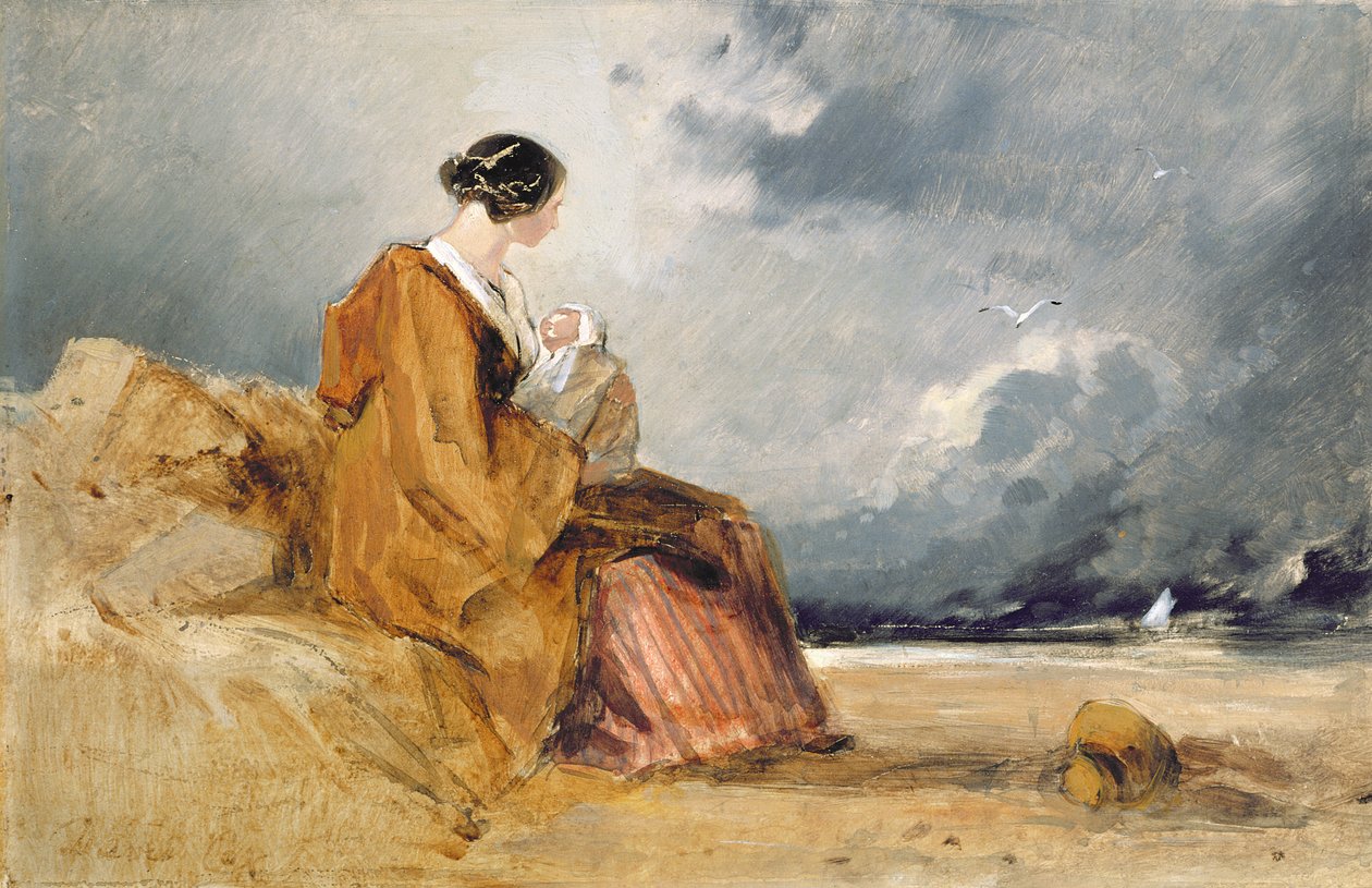 Mère et enfant sur une plage - David Cox