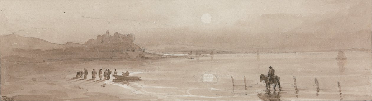 Côte, coucher de soleil avec le château de Harlech - David Cox