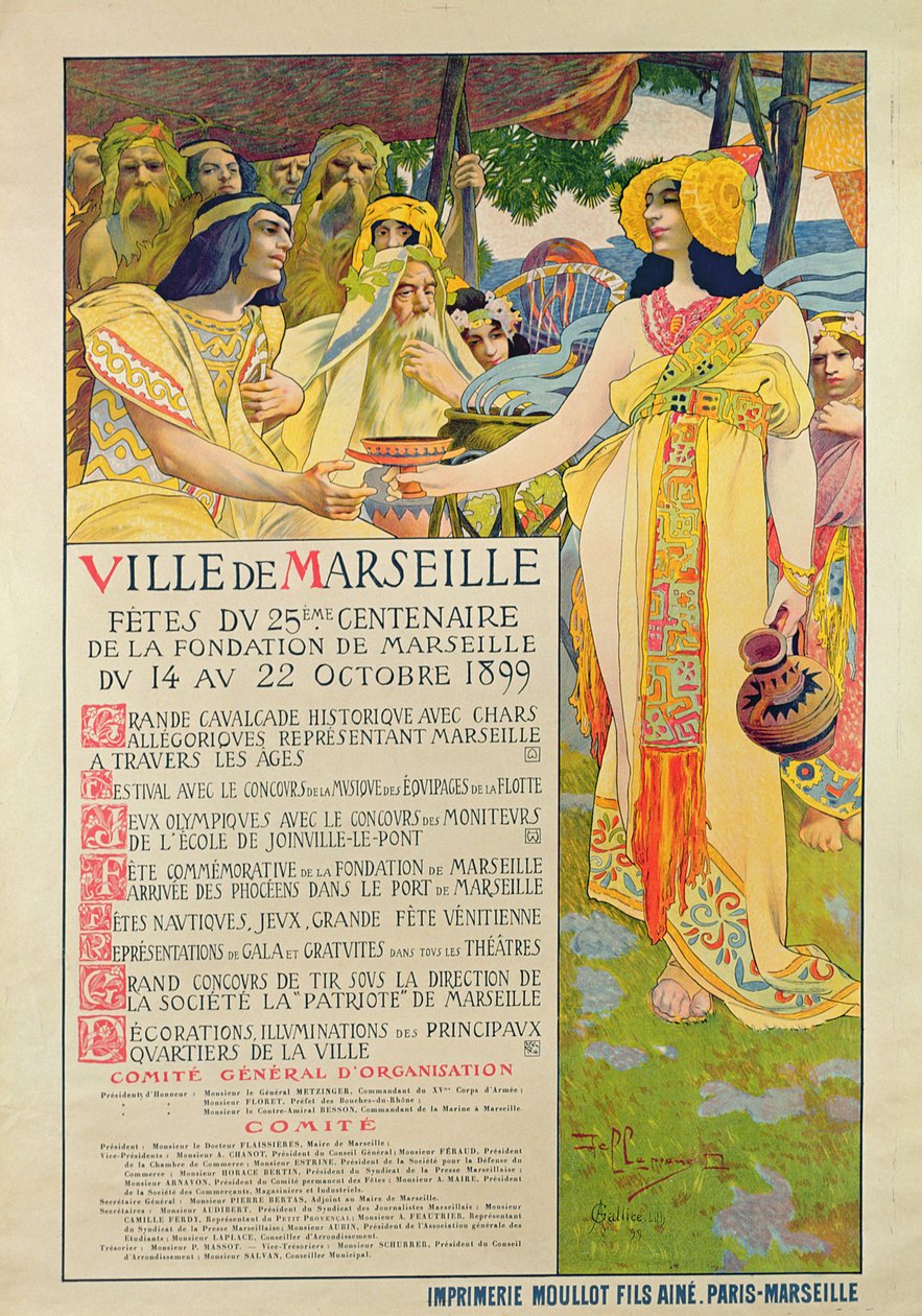 Affiche créée pour la commémoration de la fondation de Marseille, gravée par A. Gallice, 1899 - David Dellepiane