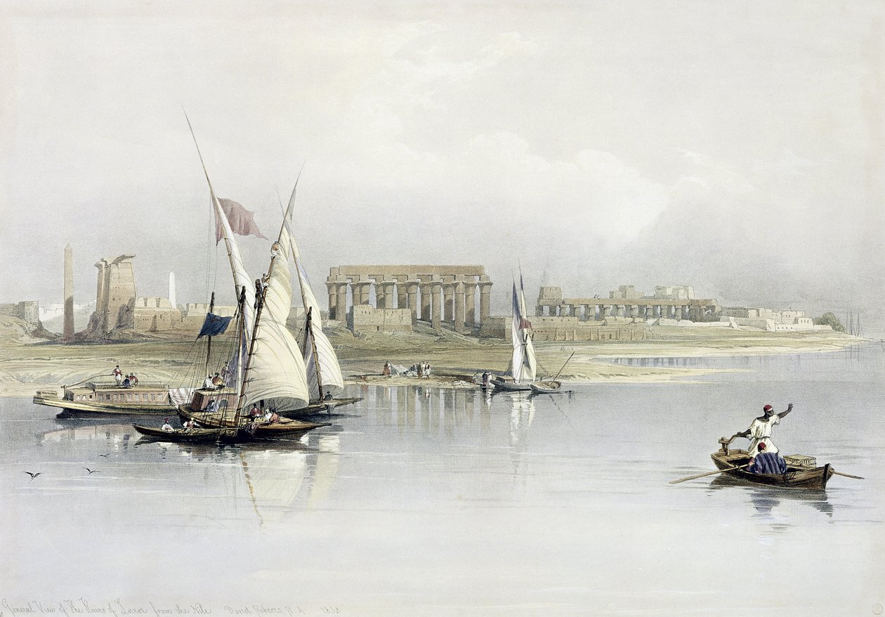 Vue générale des ruines de Louxor depuis le Nil, d