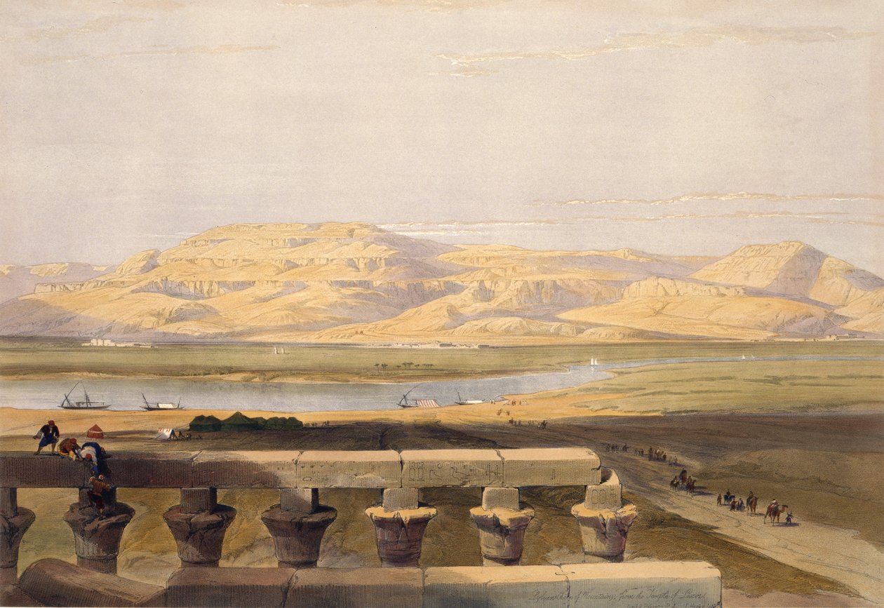 Chaîne de montagnes libyenne depuis le temple de Louxor, tiré d