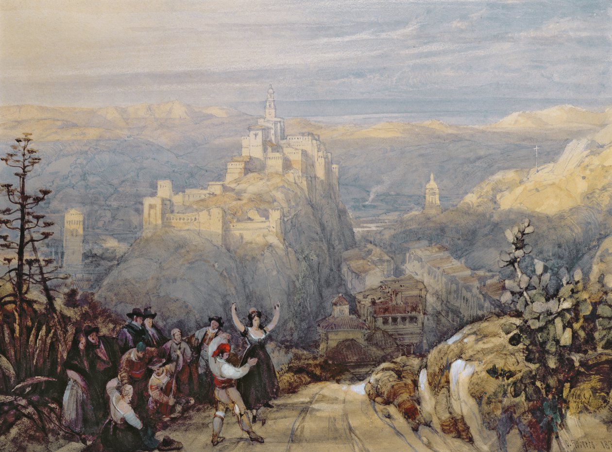 La ville et le château de Loja, Espagne, 1834 - David Roberts