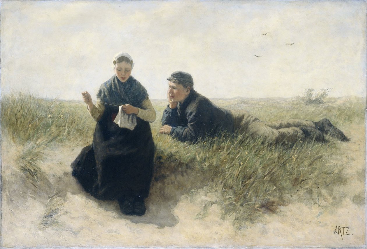Garçon et fille dans les dunes - David Adolph Constant Artz