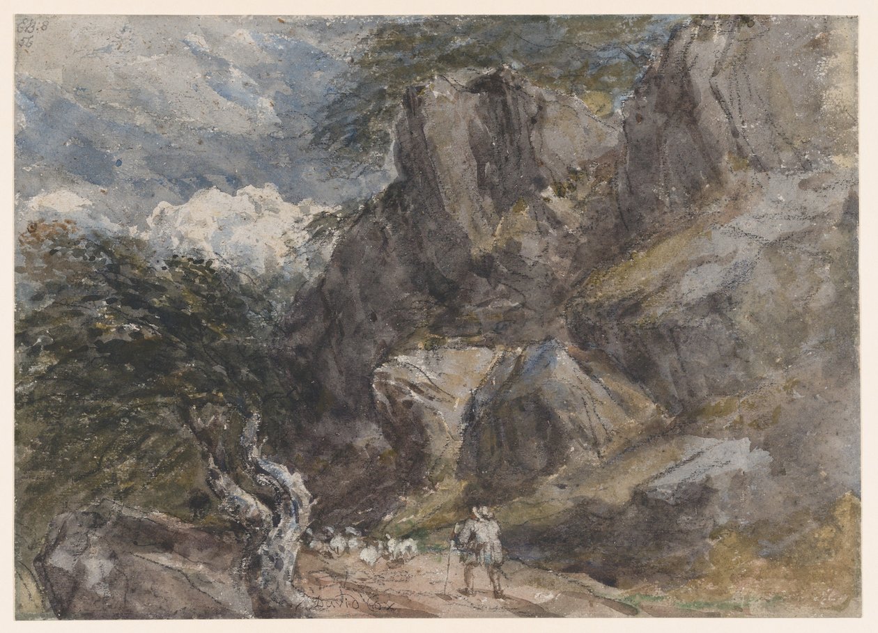 Conduire un troupeau de moutons dans un paysage rocheux - David Cox