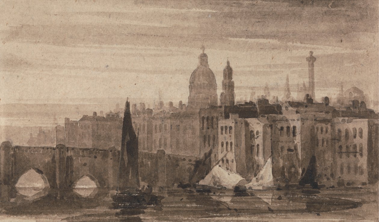 Vieux pont de Londres et cathédrale Saint-Paul depuis la Tamise - David Cox