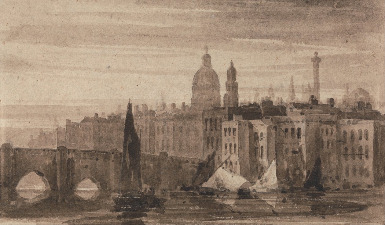 Vieux pont de Londres et cathédrale Saint-Paul depuis la Tamise - David Cox