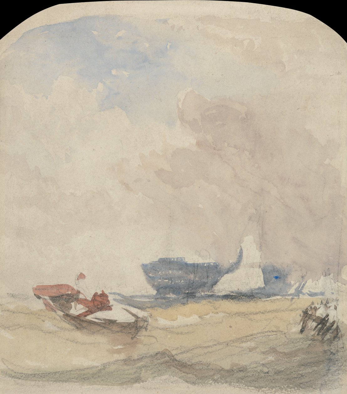Étude de la mer avec la coque, le bateau à voile et le bateau à rames - David Cox