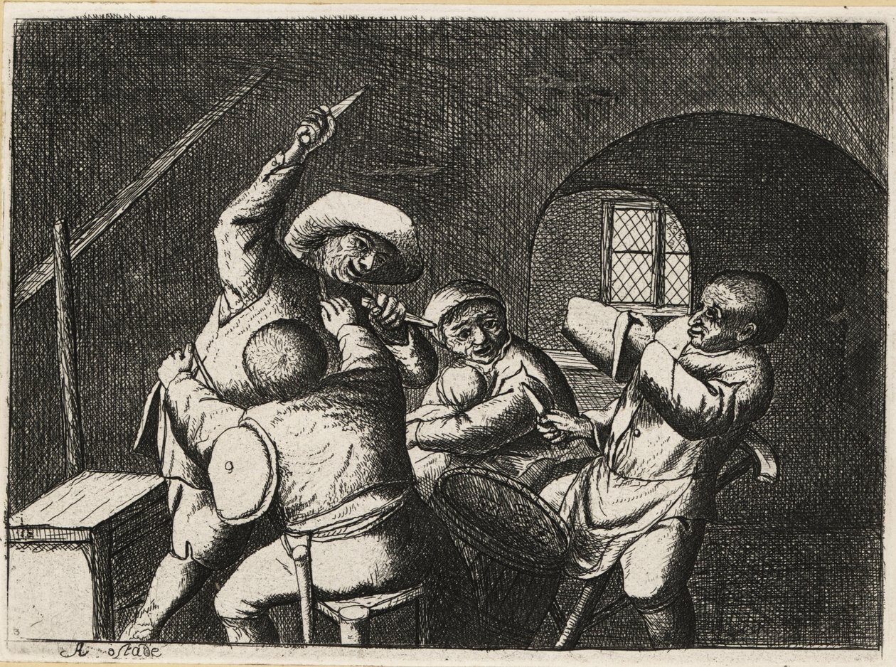 Paysans néerlandais avec deux poignards attaquant un autre joueur de cartes - David Deuchar