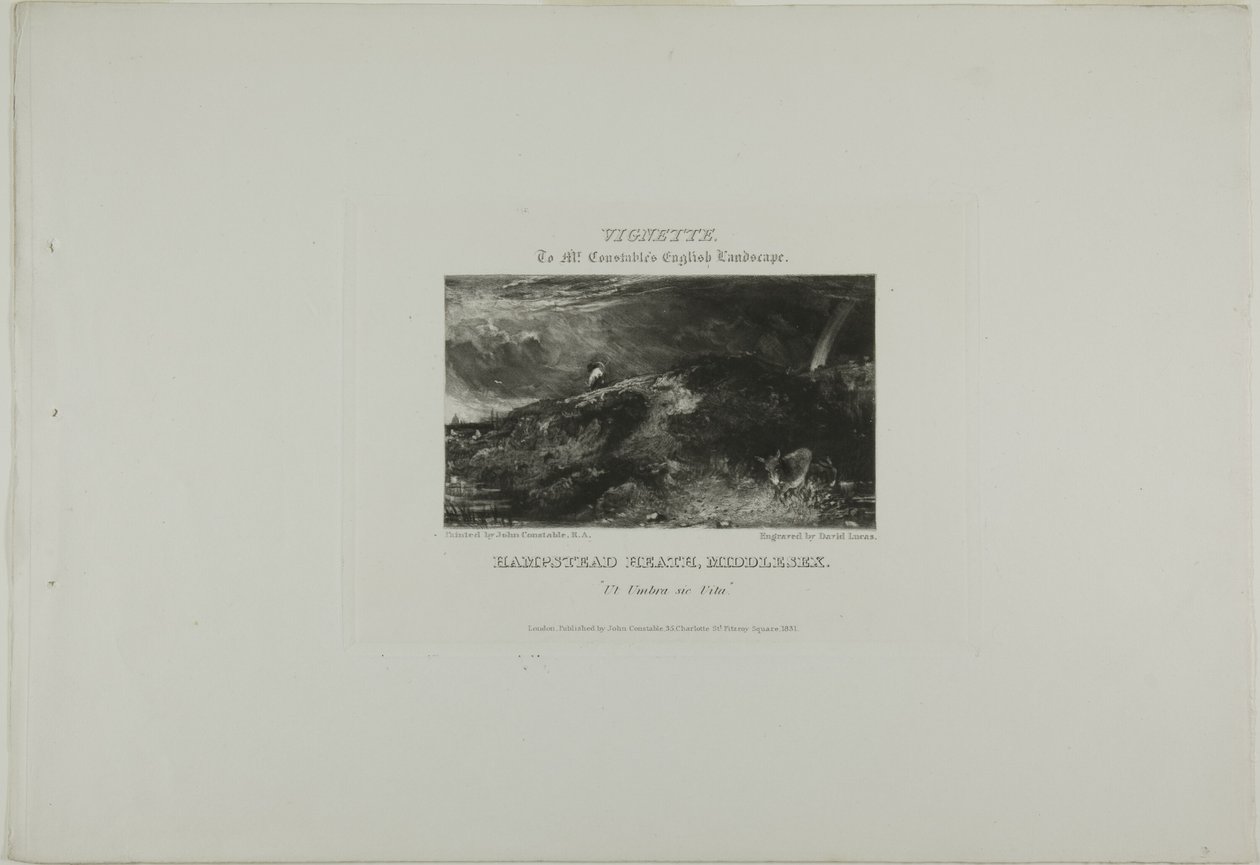 Vignette du paysage anglais de M. Constable. Hampstead Heath Middlesex. Ut Umbra sic Vita - David Lucas